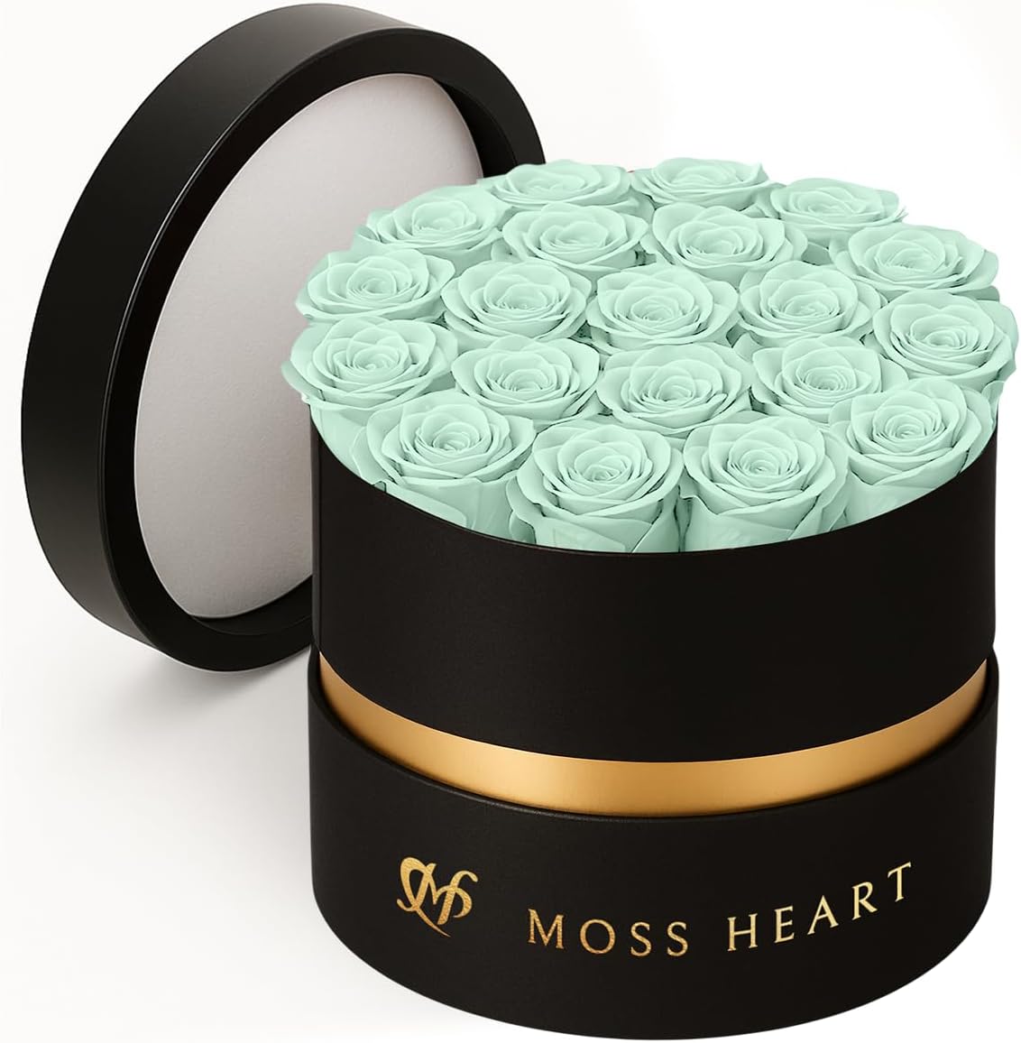 Moss Heart 20 Petite Preserved Roses in Round Box, Forever Roses, Long-Lasting 1+ Year, No Watering, Home Décor Centerpiece, Gift for Her, Birthday or Anniversary