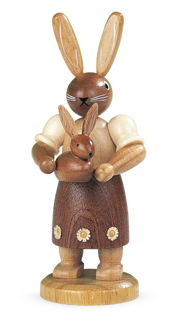 Lapin avec enfant en bois à peindre Rudolphs Schatzkiste, statuette brute de 11cm