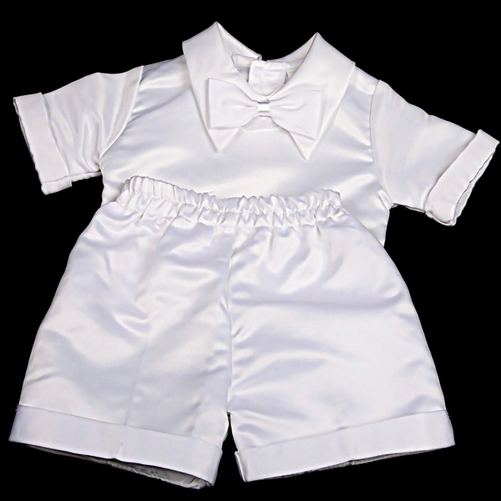 Lito Angels Satin Taufkleidung Taufanzug für Baby Junge, 4 Teiliges Taufe Weiss Anzug Set mit Taufhaube, Langarm/Kurzarm