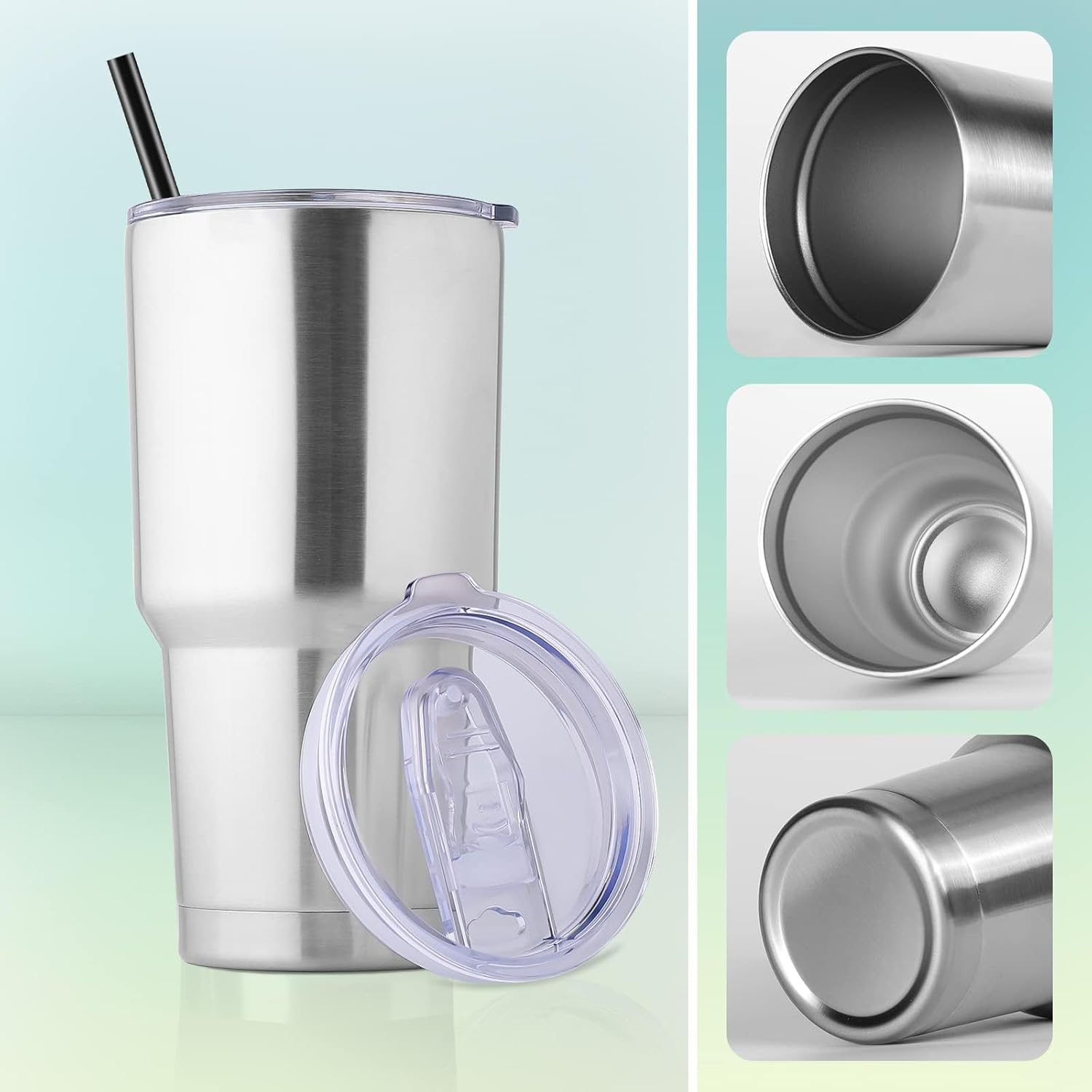 DOMICARE 30oz Tumbler Bulk with Lid and Straw, Double Wall Travel Coffee Mug, Insulated Vacuum Stainless Steel Tumblers, Powder Coated Tumbler Cup (Stainless Steel, 8) - Image 6