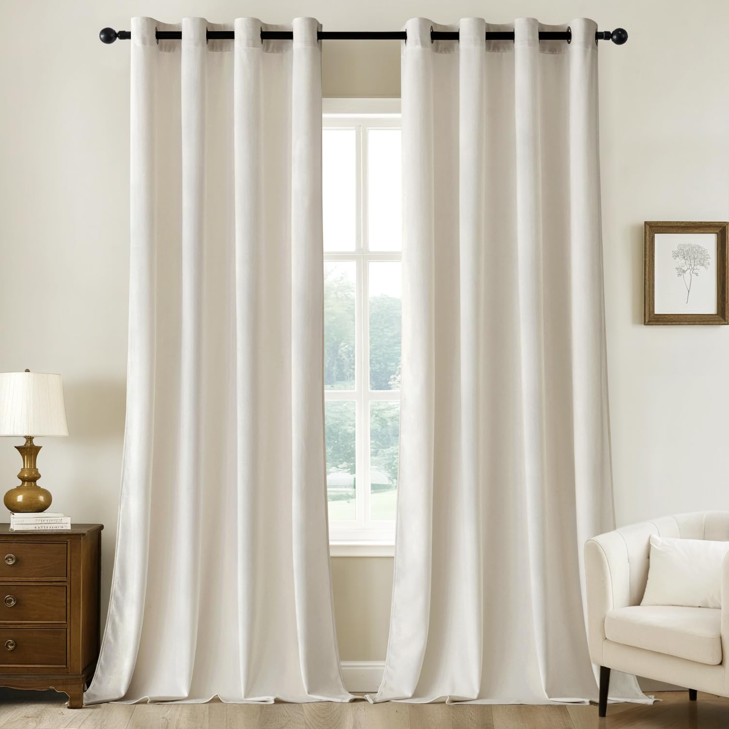 Woaboy Cortinas opacas de terciopelo con ojales, opacas para salón, cortinas térmicas, insonorizantes, para dormitorio, juego de 2, 140 x 245 cm (ancho x alto), color blanco