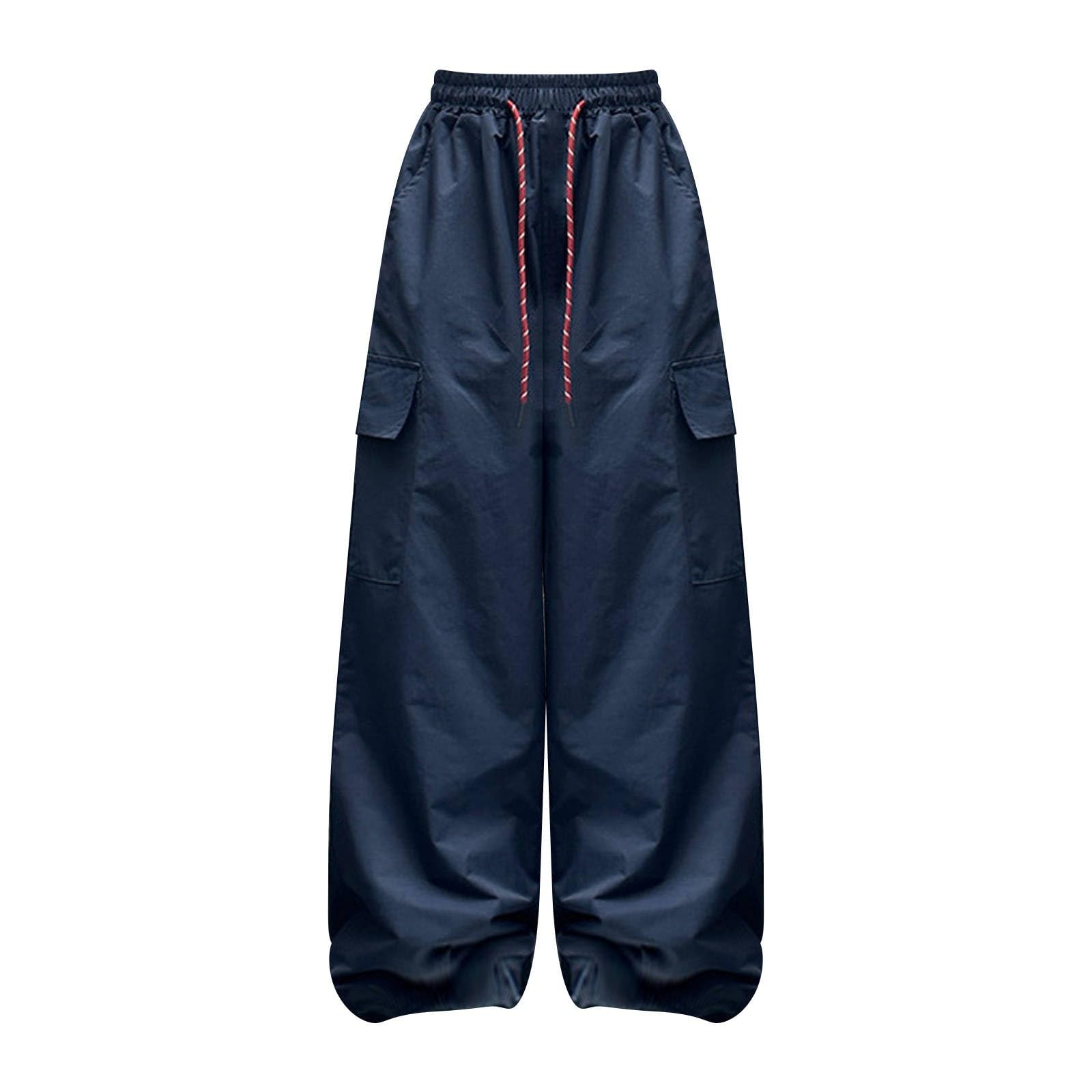Girls Cargo Pants Kids Lightweight High Elastic Waist Sweatpants Casual Wide Leg Parachute Pants (Navy, 6-7 Years)