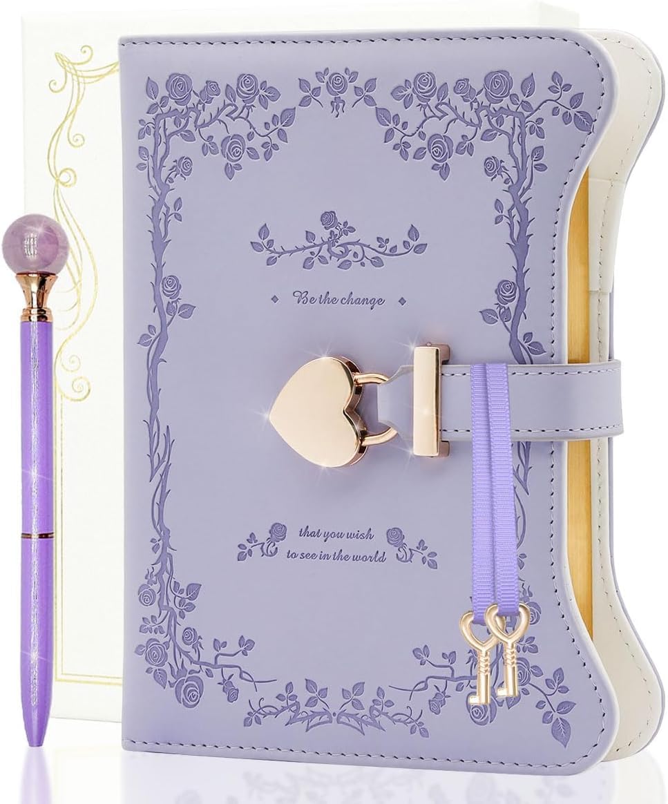 Diary with Lock and Keys for Girls & Women, 360 Pages Journal with Lock for Girls Gift Ideas, Girls Locking Diary with Pen, Cute Journals Set for Teen Girls Ages 8-12(Lavender Purple)