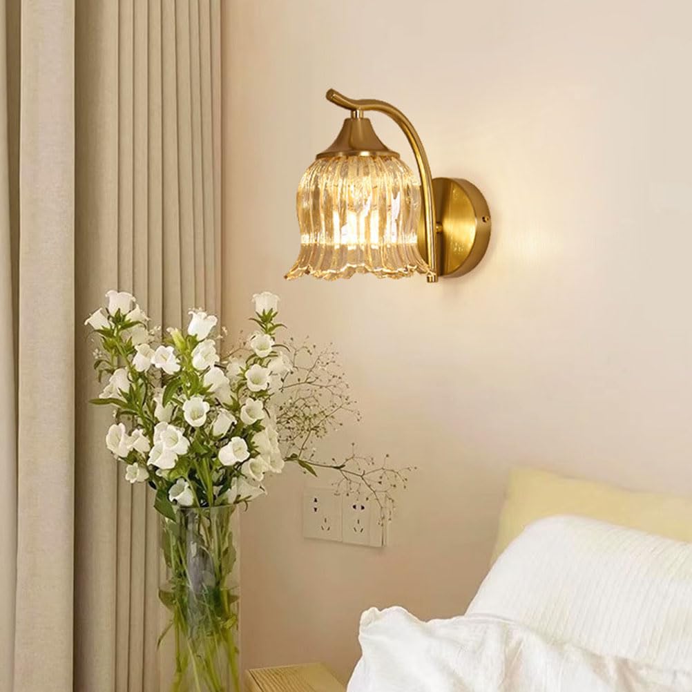 Kinkiet retro, lampa ścienna w stylu vintage, E27, klosz szklany w stylu rustykalnym, lampka nocna w kształcie kwiatu, 1 płomień, lampa florencka, romantyczne oświetlenie ścienne do sypialni, salonu i