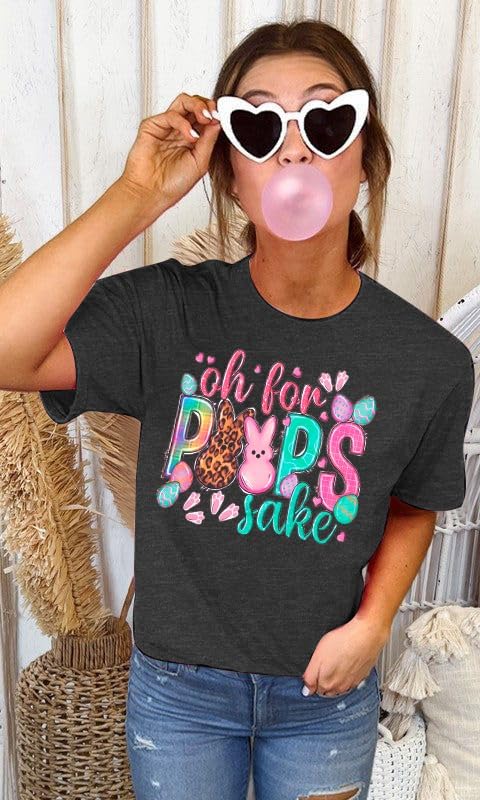 Easter Shirts for Women: Oh for Peeps Sake Tshirt Cute Rabbit Graphic Tees Easter Gift Short Sleeve Tops - Image 4
