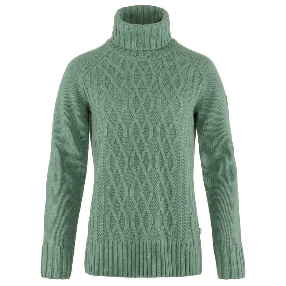 Fjallraven 84793-614 Övik Cable Knit Roller Neck W/Övik Cable Knit Roller Neck W Sweatshirt Women's Patina Green Size S