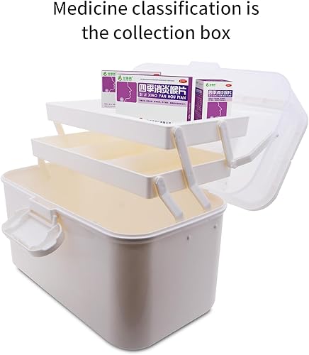 Miniatura 2 de AnRui Caja de almacenamiento de medicamentos de 3 niveles, contenedor de kit de primeros auxilios de emergencias, organizador de almacenamiento de