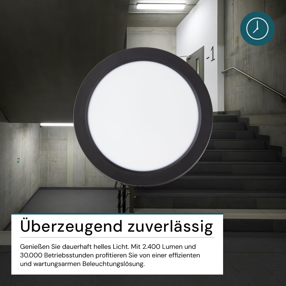 LUXULA LED Aufbauspot flach Schwarz 6 Stück, 24W 2400lm Ø229x34mm, IP44 LED Aufputz, Spot CCT 3000K 4000K 6000K einstellbar, Deckenlampe Aufputz Aufbauleuchte, Spot für Bad, Küche, Flur & Wohnzimmer