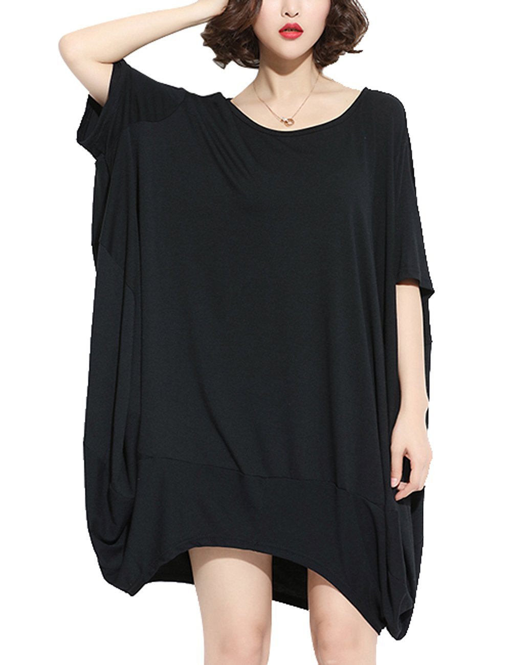ellazhuWomen's Loose Fit Batwing Sleeve Casual Crew Neck Tee Oversized Tunic T-Shirt Shirt Tops GA200