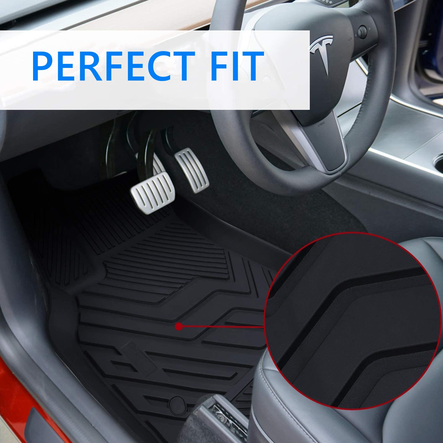 Pedigree Floor Mats Compatible with 2020-2022 Tesla Model Y Custom Fit Black TPE Floor Liners 1st & 2nd Row All-Weather Protection
