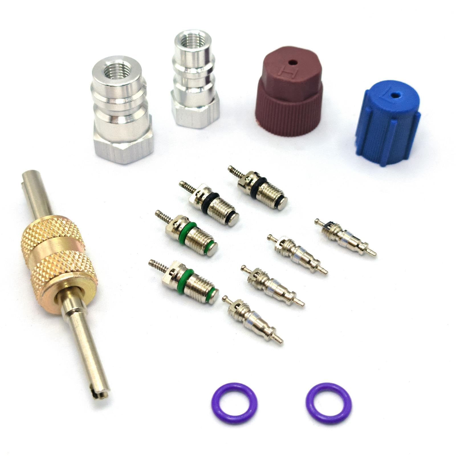 R12 to R134a Conversion Kit, R12 to R134A Convert Adapters, Convert R12 R22 to R134a, AC Retrofit Fitting Adapter Kit, High/Low Fitting Port Retrofit 1/4 SAE to 7/16"-20 UNF Conversion Adapter