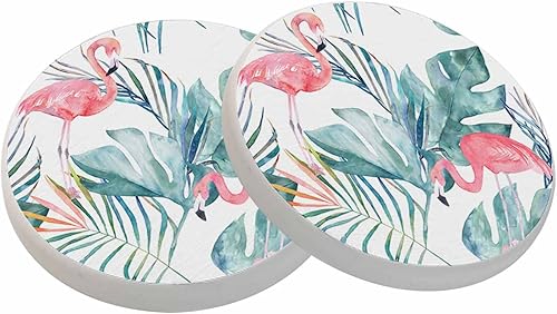 Juego de 2 posavasos de flamenco rosa para bebidas, diseño de palmeras tropicales, animales salvajes, para decoración del hogar, 4 pulgadas