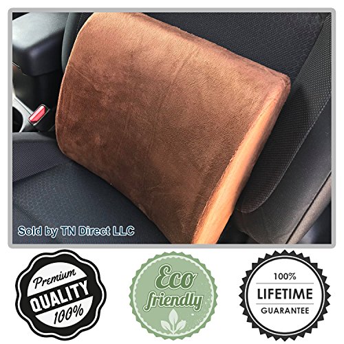 ComfoBee Deluxe Lumbar Support 100% Pure Memory Foam Pillow Back Cushion for Lower Back Pain Relief - Ideal Back Pillow for Office Chair, Car Seat, Recliner - Brown Color <3