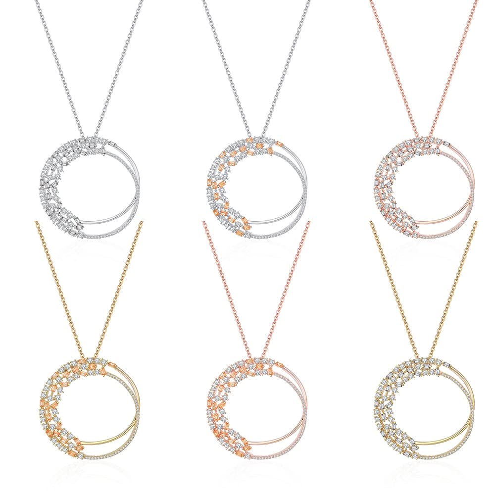 Collane Semplice Rotondo intarsiato cubico zirconi Collana Pendenti da Donna Banchetti Moda squisita Gioielli Collana Elegante Collana da Donna (Metal Color : Silver)