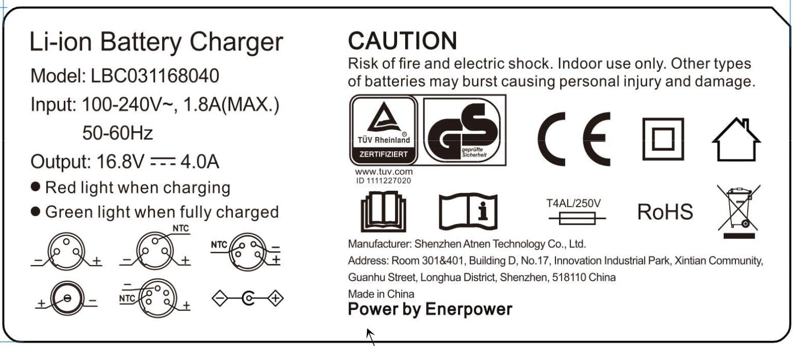Enerpower Caricatore 4S Per Batterie Agli Ioni Di Litio, 14,4 V-14,8 V, Spina Rotonda 3 A