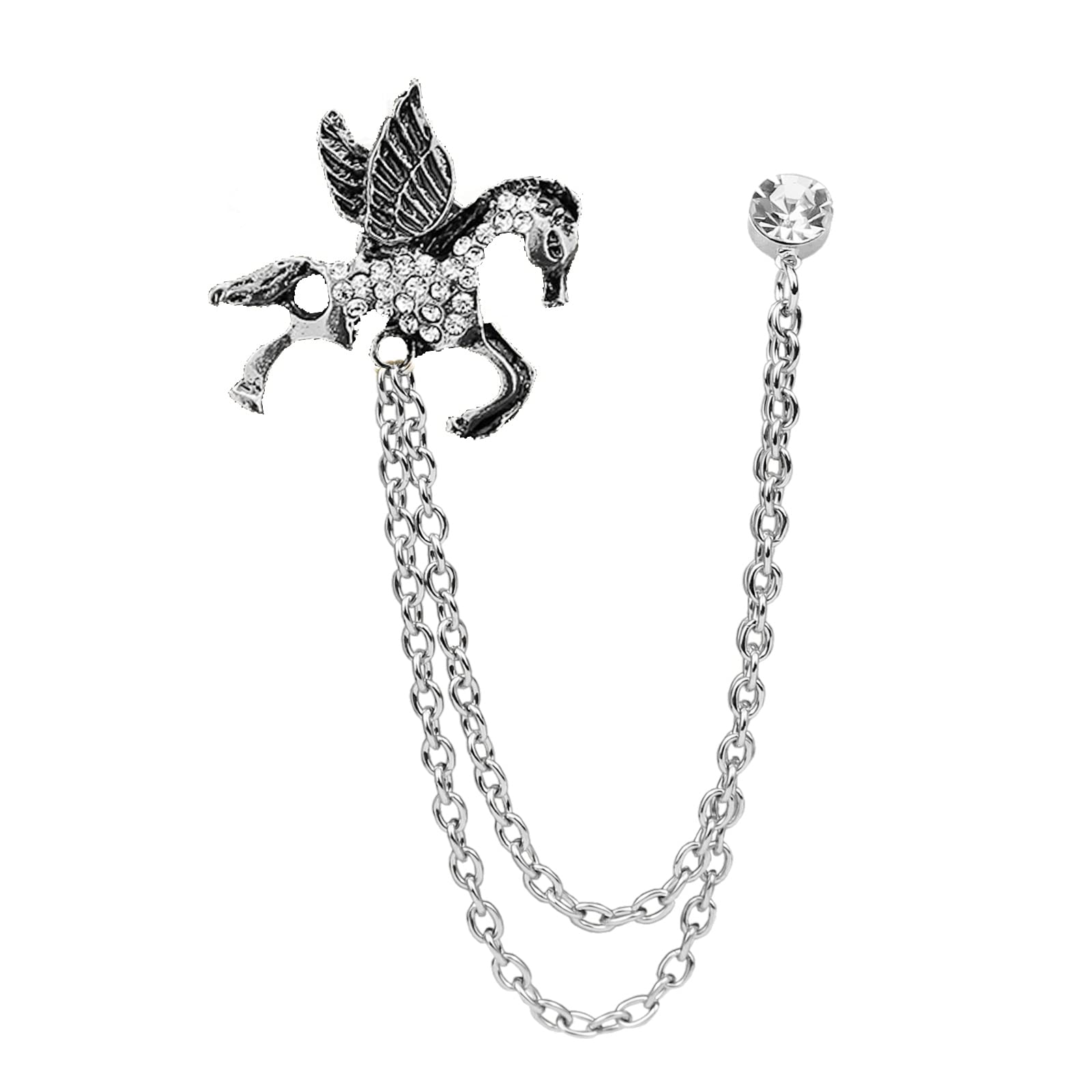 Vintage Animal Tassel Chain Lapel Pin for Men Women - Punk, Buck, Suit, Tie - Deer, Ram, Owl Rhinestone Collar Chain Pin for Boyfriend Gifts
