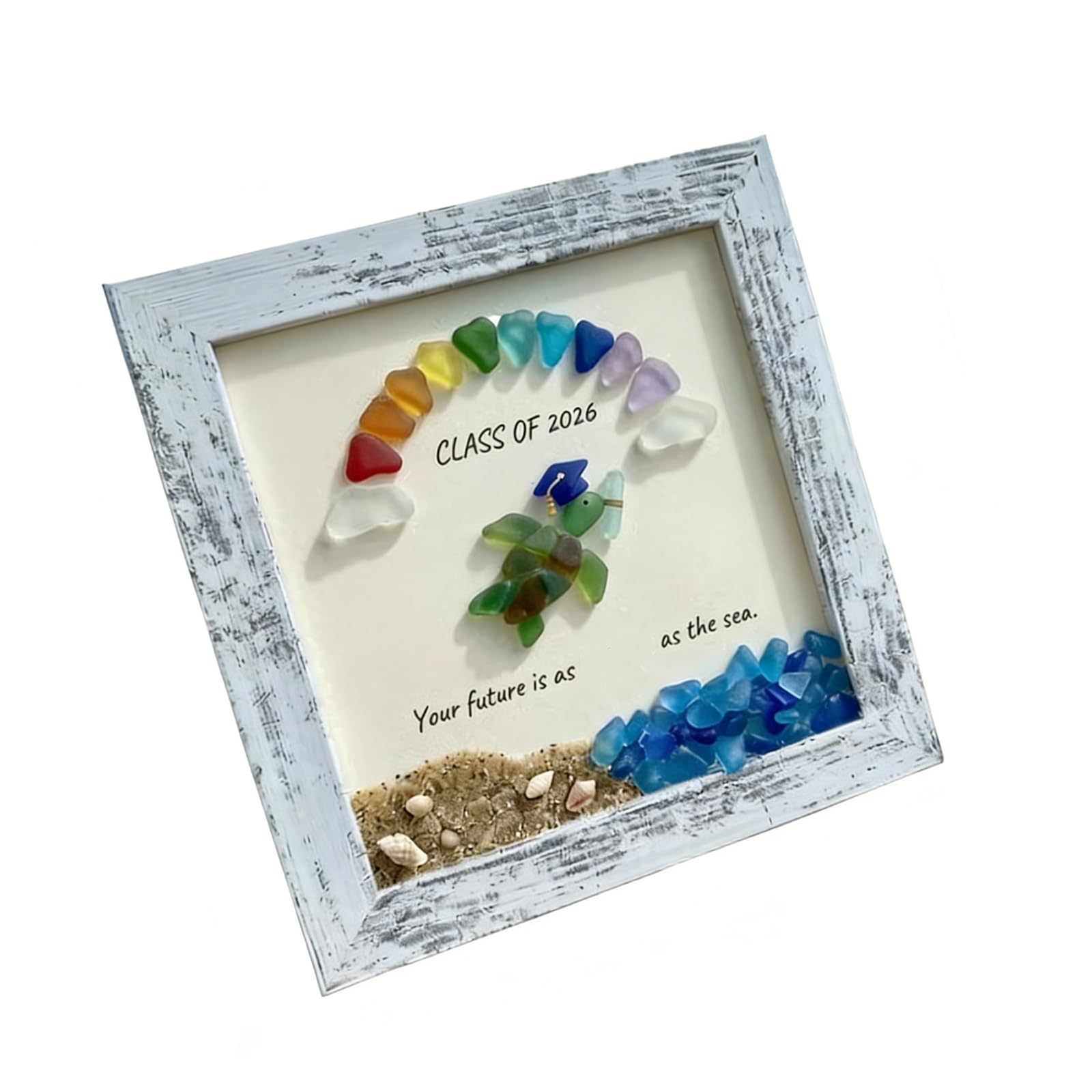 Artistic Sea Glass Photo Frame with Natural Ideal Graduation Present Beach Glasswork Frame