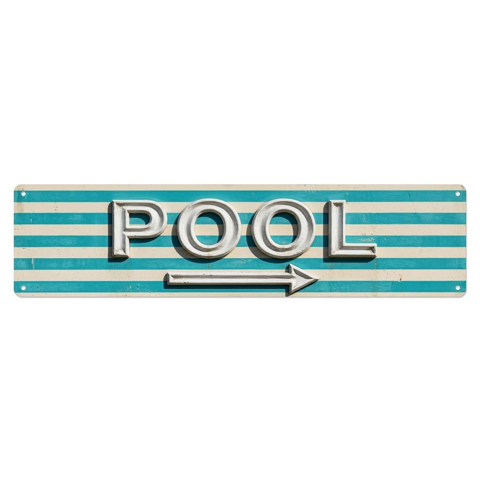 Okahys 4X16inch(10X40cm) Swimming Pool Vintage Stripe Metal Tin Sign