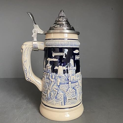 Miniatura 4 de Taza de cerveza alemana con emblema del castillo de Praga, con tapa, regalos de Pascua para hombres, papá, mejor amigo, entusiasta de la cerveza,