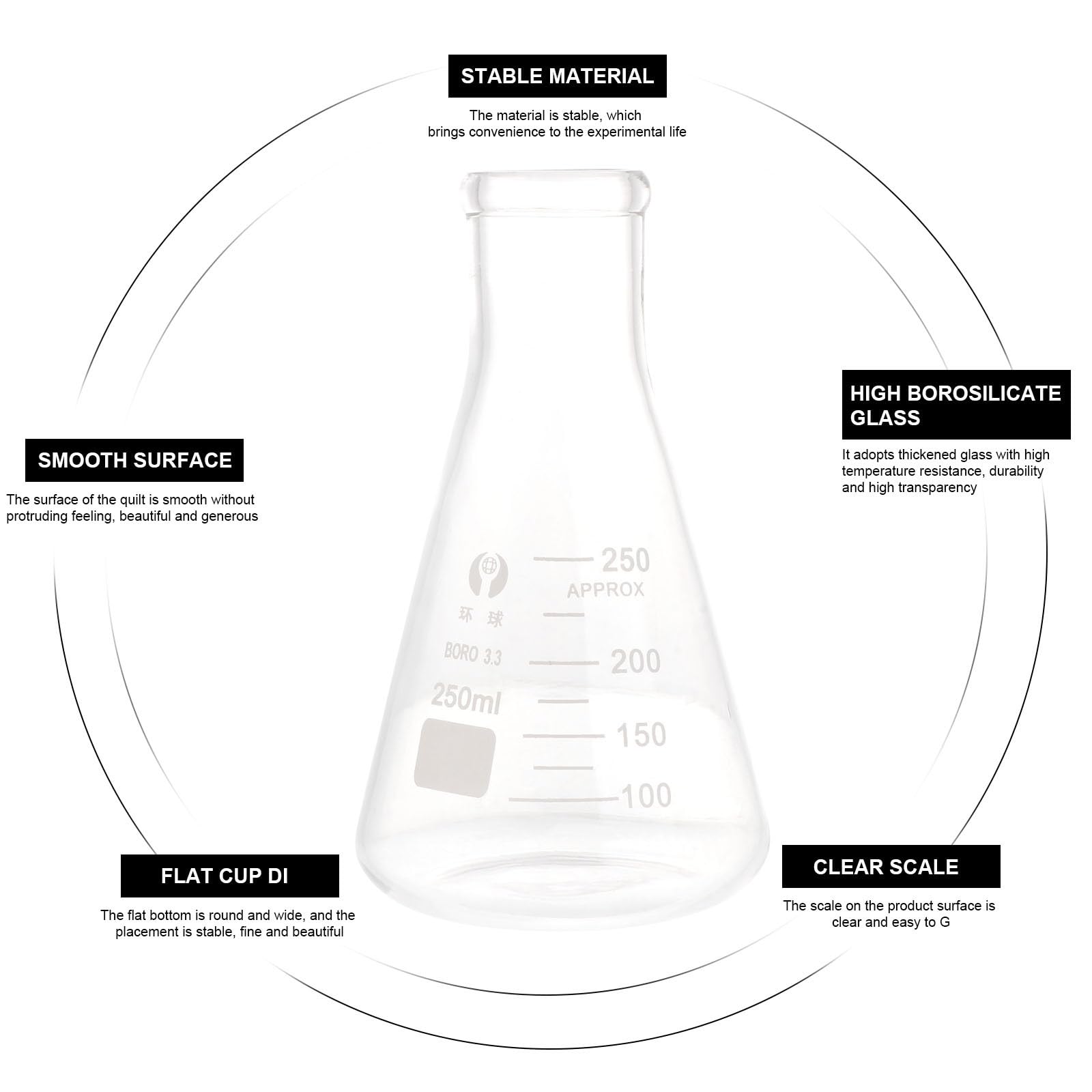 LIFKOME Set 4 Pezzi Beute Coniche in Vetro Borosilicato Addensato 250 Ml, Palloni da Laboratorio per Esperimenti Scolastici, Strumenti Scientifici Compatti e Leggeri per Uso Didattico
