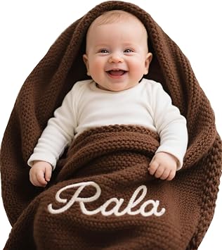 Personalized Embroidered Baby Blanket, 40 * 30" Cotton Knit Swaddle