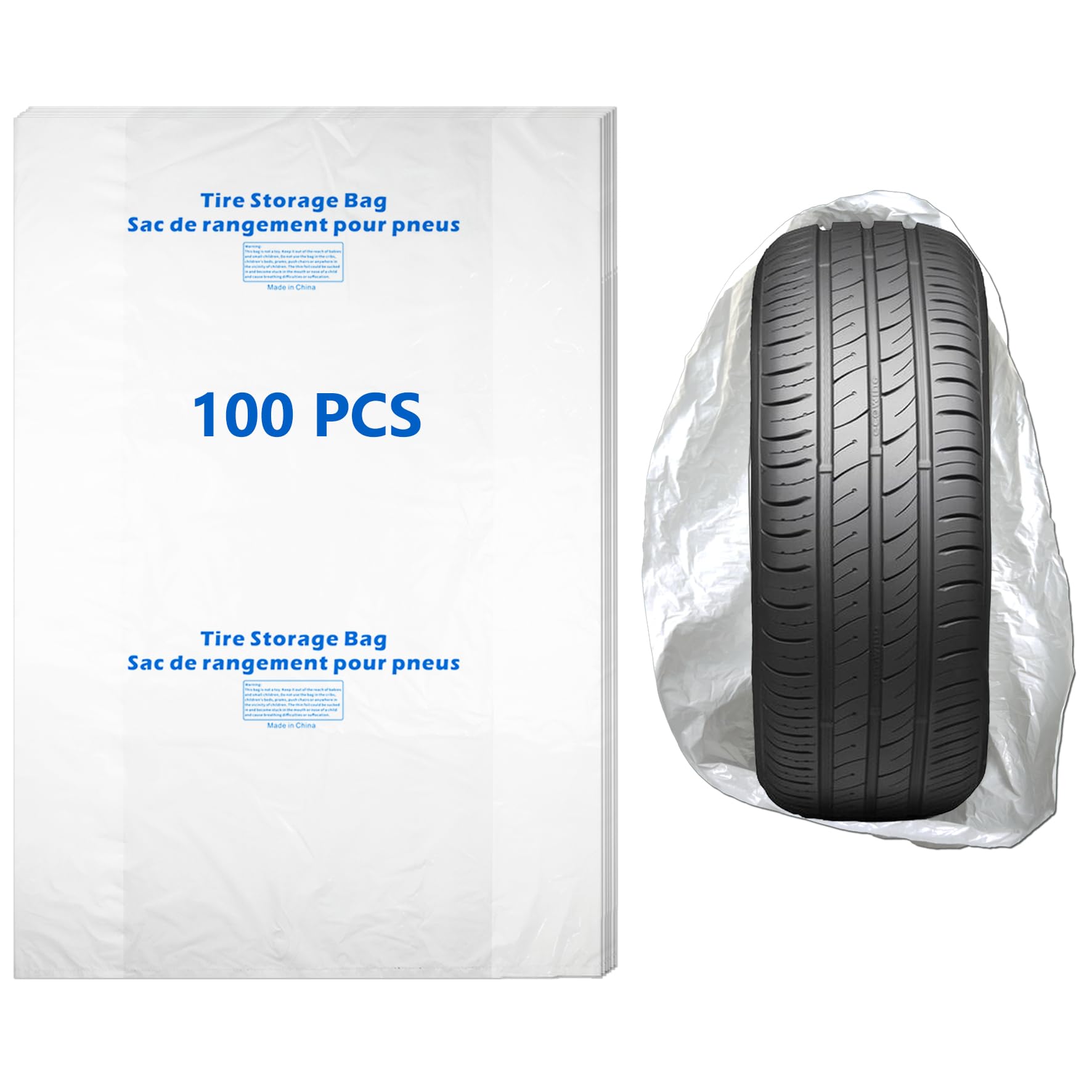WHEEL CONNECT Tire Storage Bags. Made of Polyethylene LDPE Plastic, Extra-Large 44”X48”H, White, Pack of 100pcs. X-Large.No Logo Printed.