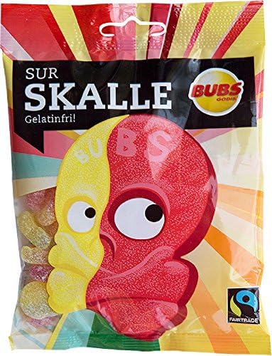 2 Bags x 90g of Bubs Godis Sur Skalle - Sur Skallar - Skulls - Sour - Fruit - Gelatine Free - Wine Gums - Candy - Sweets