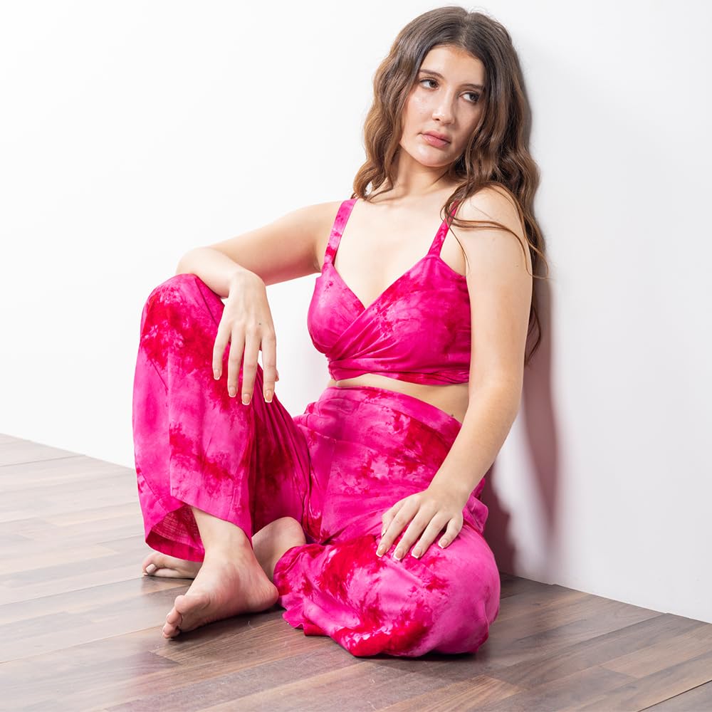 EROTISSCH Women's Pink Cotton Tie & Dye Beachwear Co-ord Set, Sleeveless Tie Knot Top & High-Waist Shorts, Lightweight Boho Summer Resortwear As Seen On Shark Tank (Size M) 1