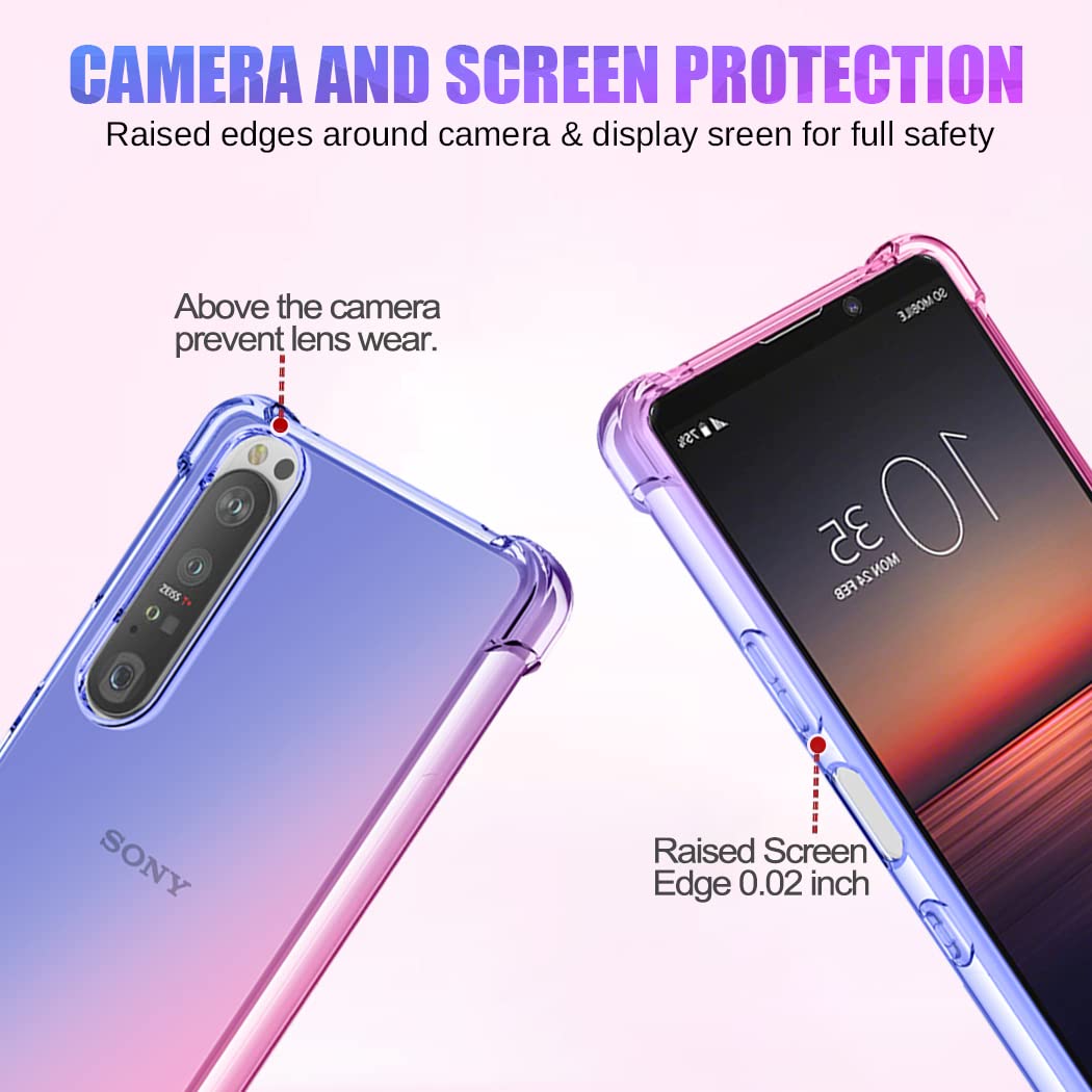Custodia per Sony Xperia 1 II/Xperia 1II 5G XQ-AT51, XQ-AT52, Copertura Morbida in TPU Sfumato - Antigraffio Ultra Sottile con Protezione Antishock Cover per Sony Xperia 1 II Blu/Rosa