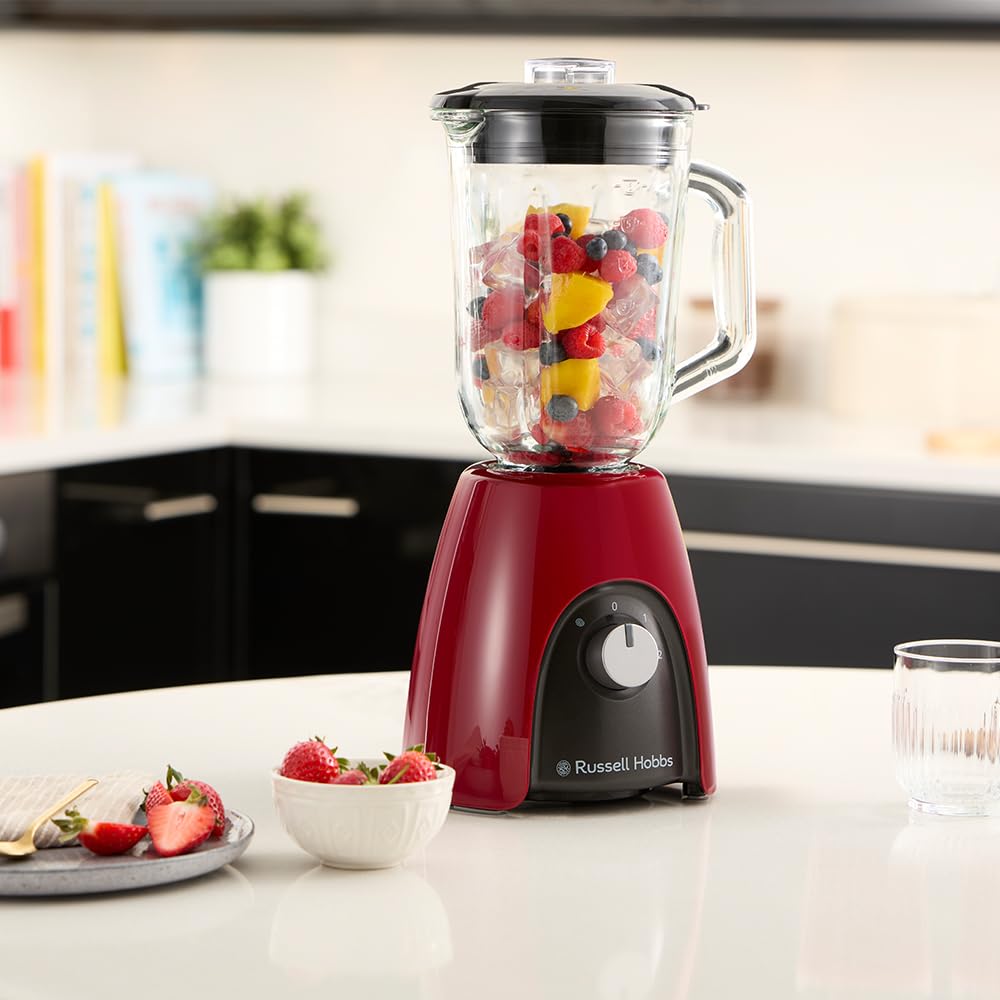 Russell Hobbs Batidora de Vaso para batidos, zumos y papillas, vaso de cristal de 1,5 l, 2 velocidades con función Pulse, cuchillas de acero inoxidable, sin BPA, 850 W max, Desire 27121-56