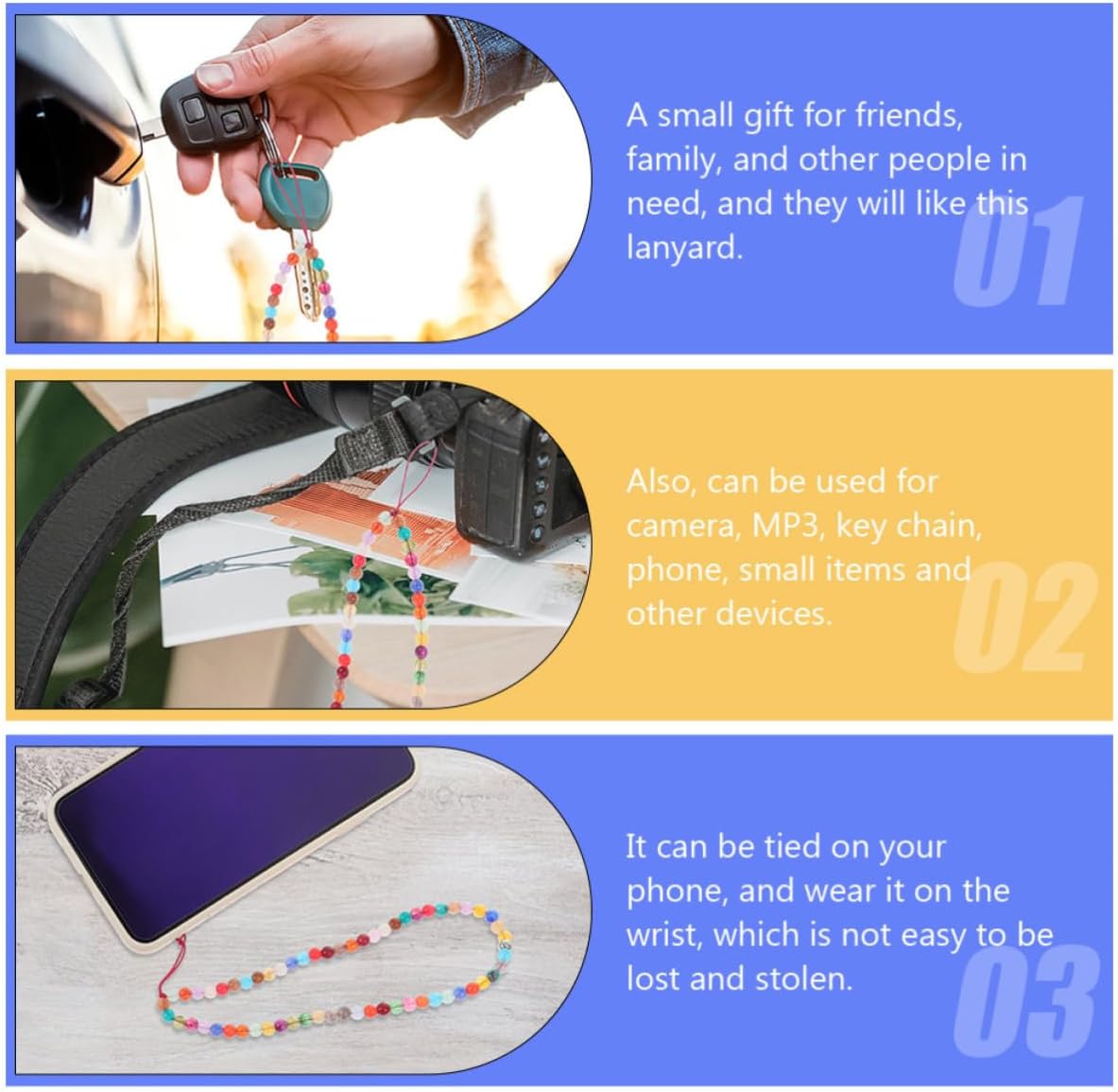 2pcs Decorative Phone Charm Resin Beaded Lanyard for Women image 4