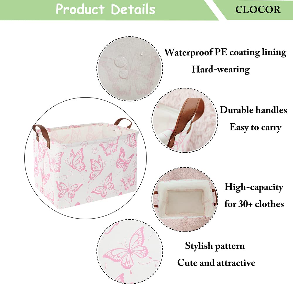 Cesta rectangular rosa, contenedor de almacenamiento plegable, caja de almacenamiento impermeable con asas, organizador de regalos, cesta de estante (mariposa rosa) 6