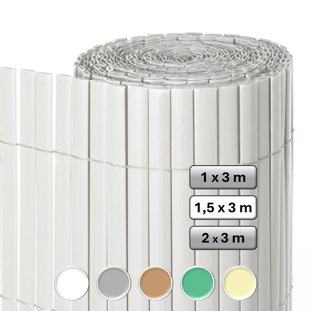 LOLAhome Cañizo PVC de Doble Cara Blanco 3x1,5 Metros | Resistente 1.200 gr/m2, Decorativo y Fácil Instalación | Alta Privacidad y Ocultación para Valla, Jardín, Balcón o Terraza