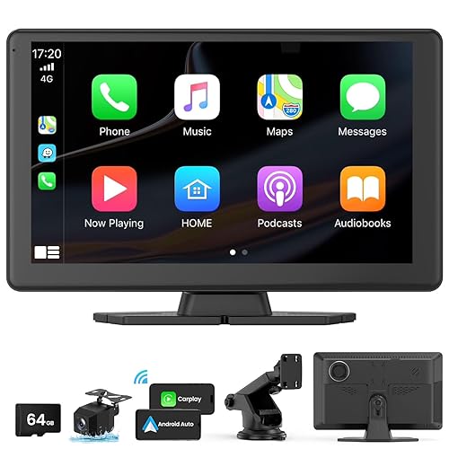 Wireless Carplay Screen for Car - 9'' Portable Car Stereo with 4K Dash Cam, 1080P Backup Camera, Car Satellite Radio with Apple Carplay & Android Auto, GPS Navigation/AirPlay/Voice Control (993CP)