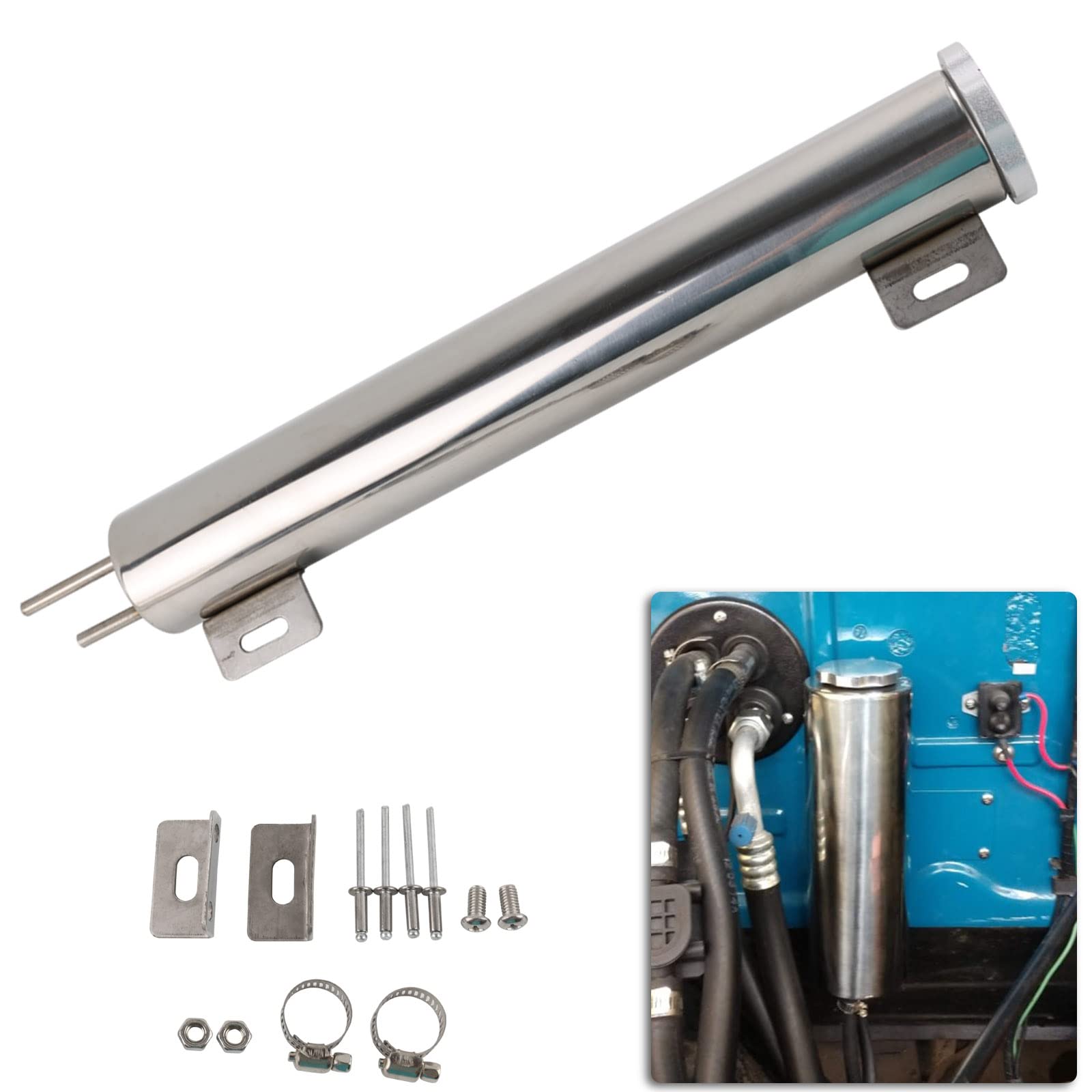 BAGARAATAN 2"x15"Universal Radiator Overflow Tank,Stainless Steel Coolant Overflow Tank 24 OZ