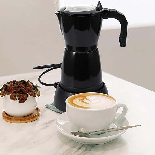 Miniatura 9 de AOZBZ Cafetera eléctrica para café expreso, 10.1 fl oz, 6 tazas de acero inoxidable con protección contra sobrecalentamiento y base desmontable,
