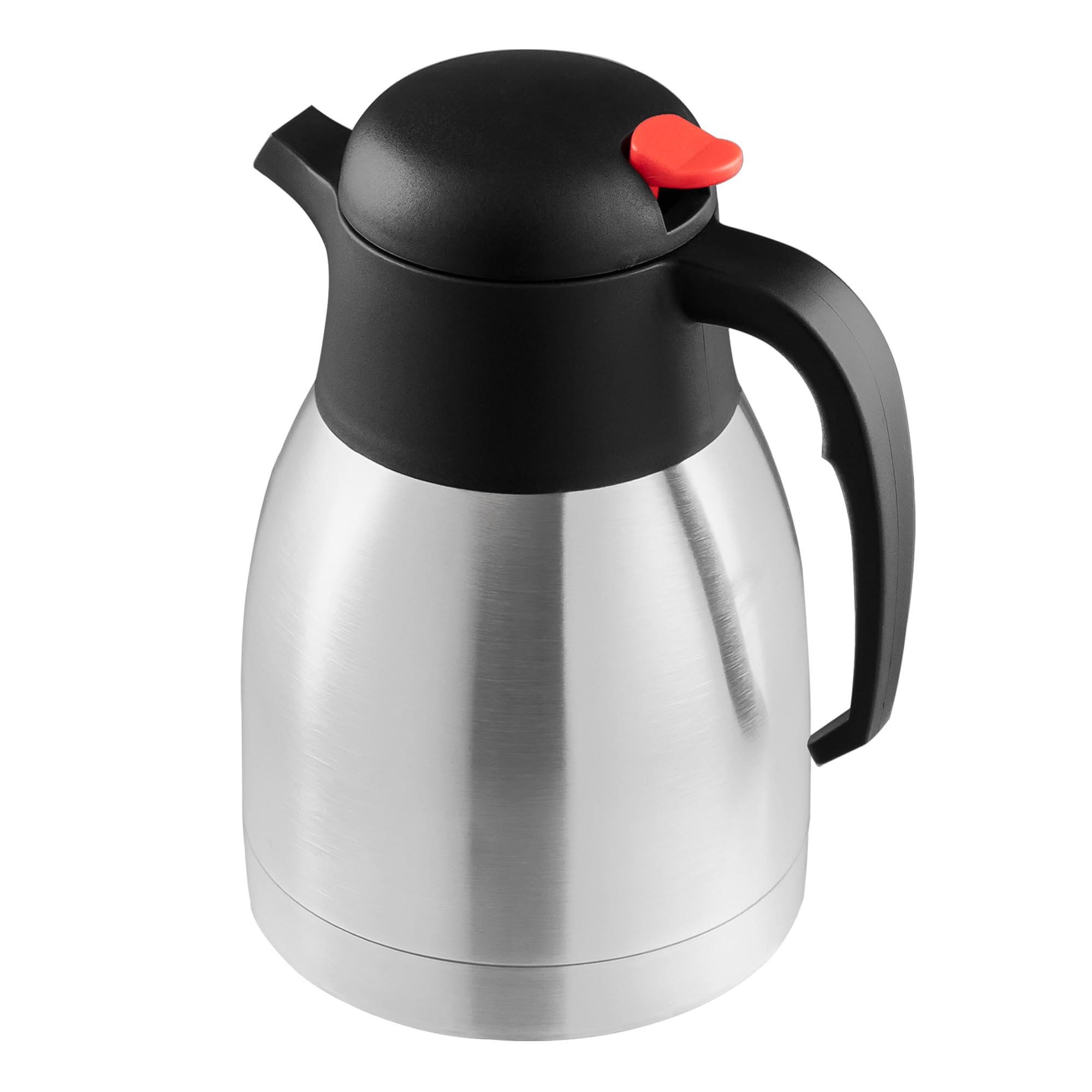 Essentials 1.5L Vacuum Jug - with Push Button and Handle - Stainless Steel Jug - Vacuum Thermal Flask - Double Walled - Tea, Coffee and Beverage Dispenser - Suitable for Hot & Cold Drinks