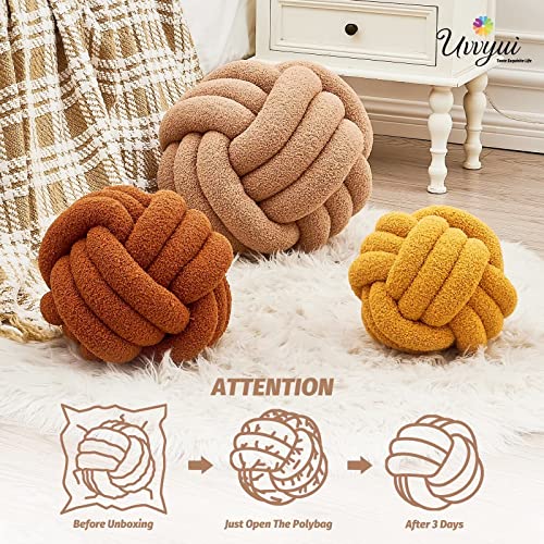 Image of Uvvyui Knot Pillow Ball, Soft Home Decorative Pillows, Round Throw Pillow, Handmade Knotted Plush Pillow, Round Boucle Pillow Cushion (11 Inches Khaki)