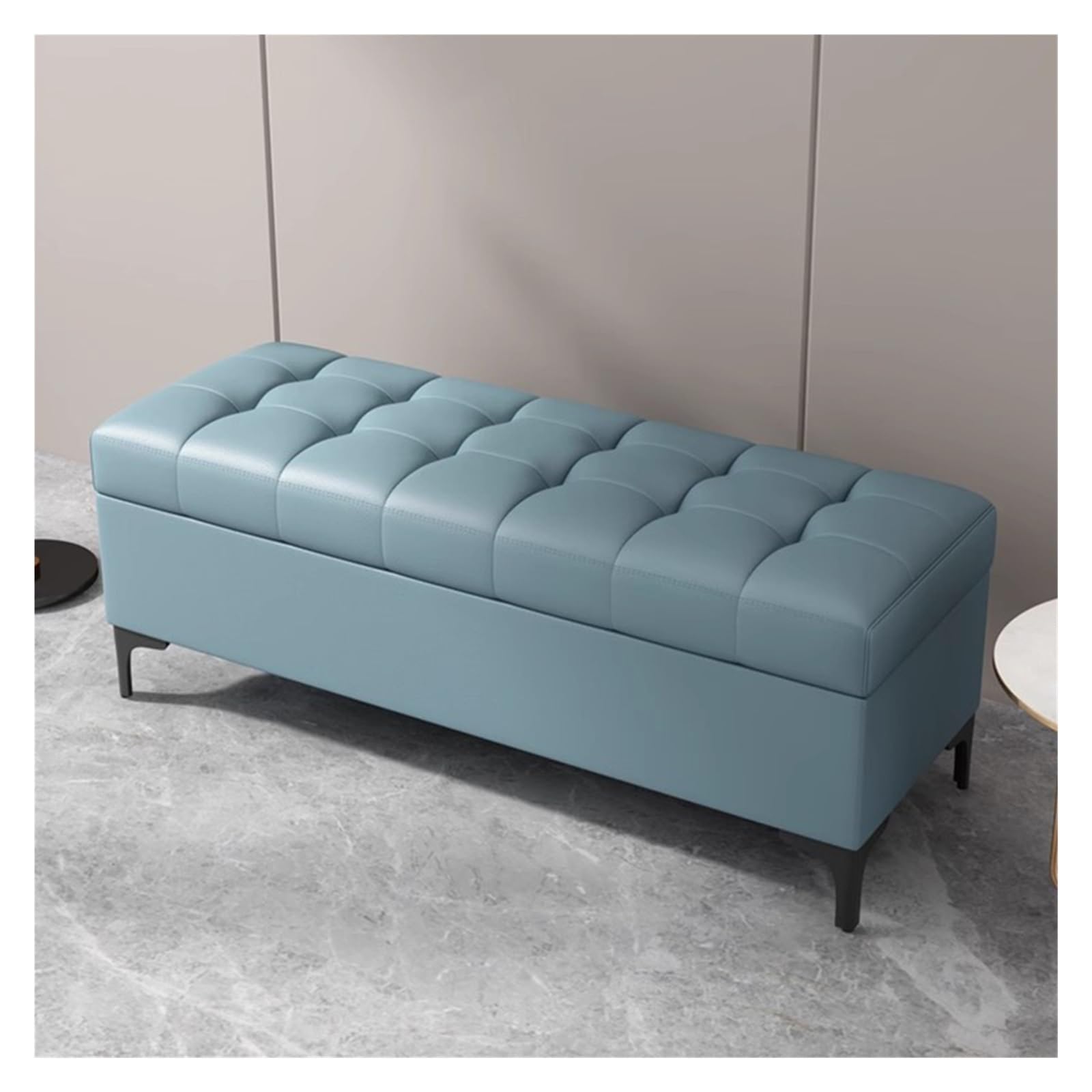 Wdsopk Blue Storage Ottoman Bench For Bedroom,End Of Bed Storage Benches With Foot,Upholstered End Of Bed Bench,Rectangular Bed Ottoman Benches For Living Room（-60Cm）