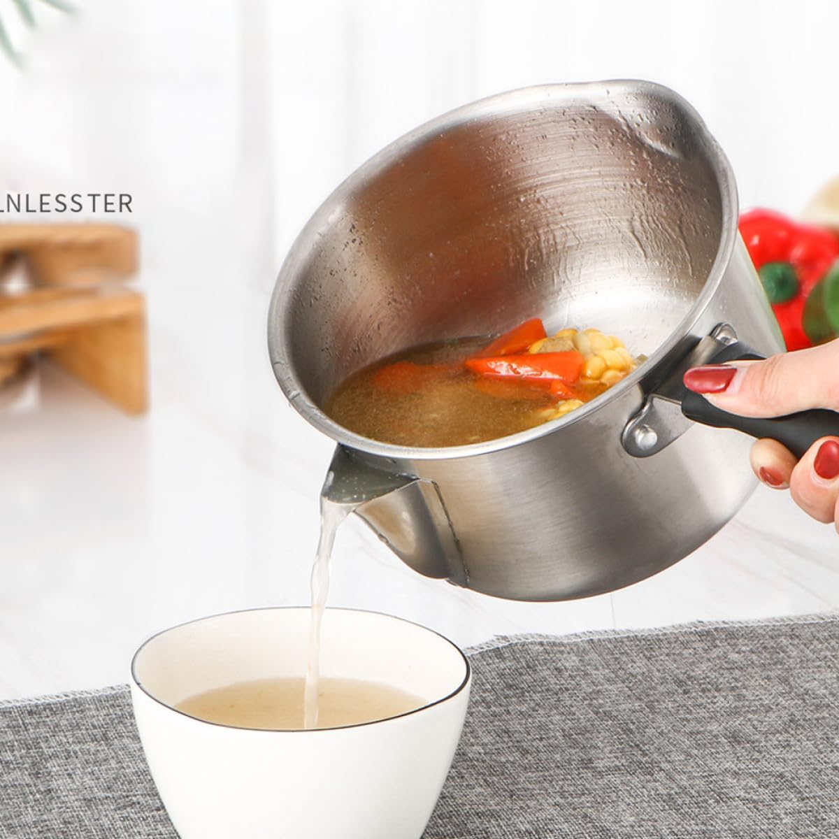 Casserole à Lait en Acier Inoxydable 304 Épais Filtre pour Séparation Huile et Soupe, Poignée Facile à Tenir, pour Cuisson à Induction