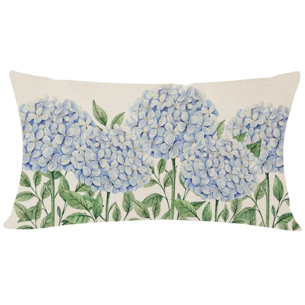 PANDICORN Blue Hydrangea Spring Throw Pillow Covers 12x20 Inch Outdoor Spring Summer Decor Farmhouse Floral Lumbar Decorative Throw Pillows Cases