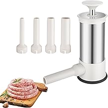 Manual Sausage Stuffers,Stainless Steel Manual Homemade Sausage Maker,Household Vertical Sausage Makers with 4 Stuffing Nozzles for Homemade Sausage and Faster Ground Meat Filling(1 Pcs)