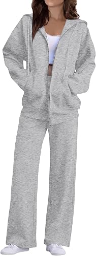 ASUIU Womens Sweatsuits 2 Piece Set Zip Up Hoodie and Sweatpants Set Winter Wide