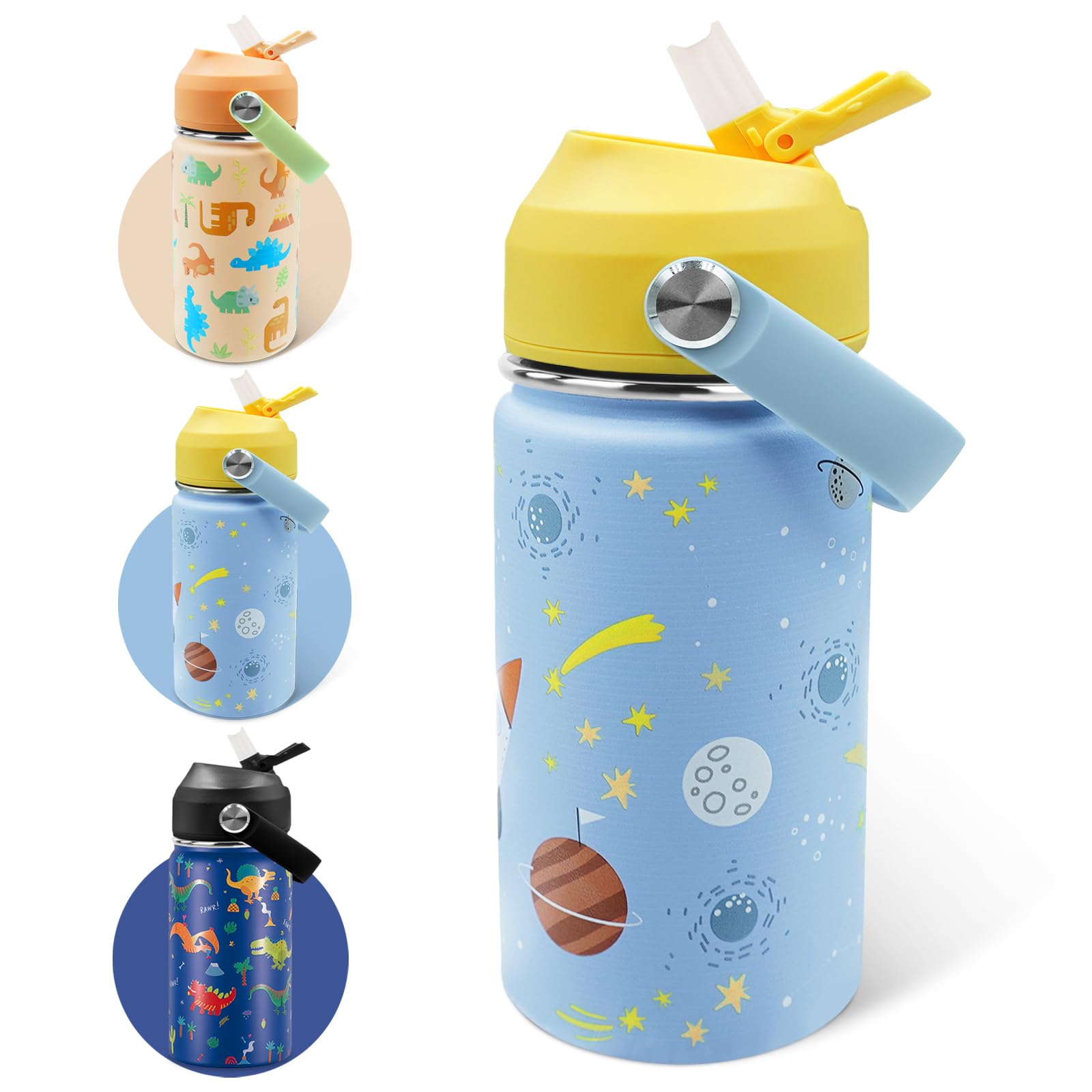 AMFUN Kinder Edelstahl Isolierte Wasserflasche, 350ML Trinkflasche Kinder mit Strohhalm, Kinderflasche Auslaufsicher, Kleinkind Thermosflasche für Schule - BPA Frei
