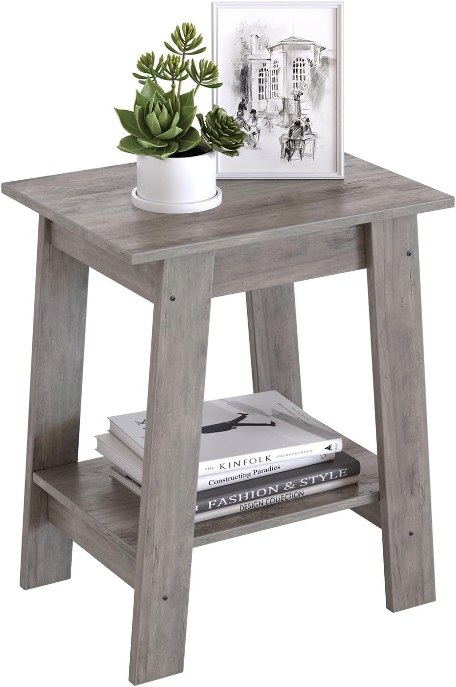Side Table, Small Wooden End Table with 2Layer Storage