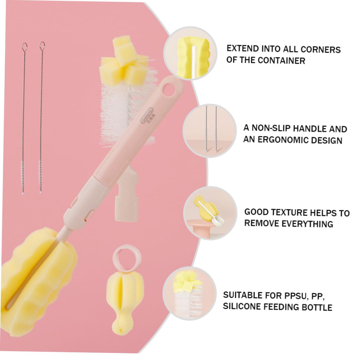 3 Set Spazzole per Bottiglie Scovolino per Pannolini Completa per Bottiglie Ppsu e Design Ergonomico e Resistente per Uso