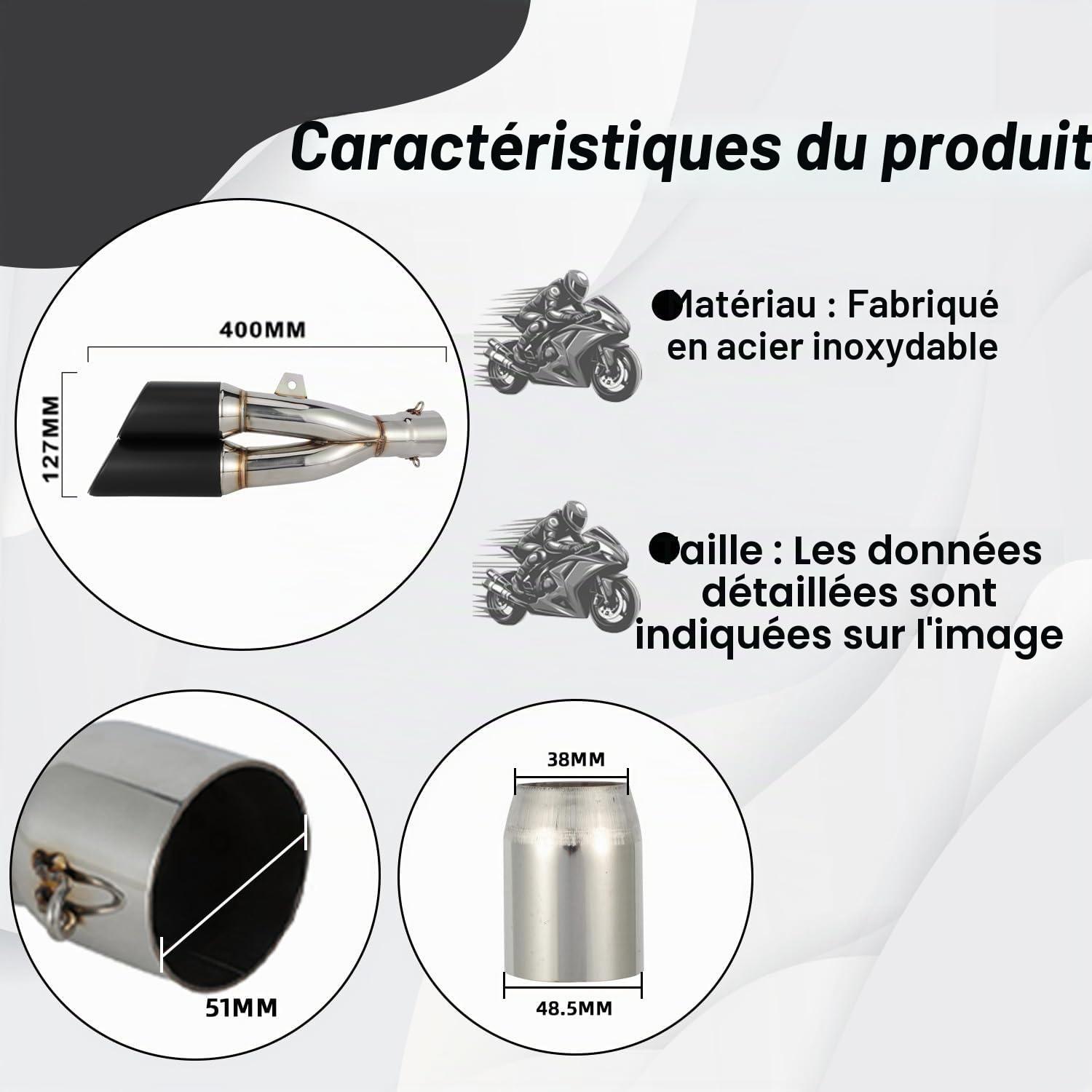 1,5-2" Double Echappement Moto,pour Motocross Moto de Rue scooter ATV Quad | Entrée Thunder Tail Double d'échappement Slip-on à Enfiler