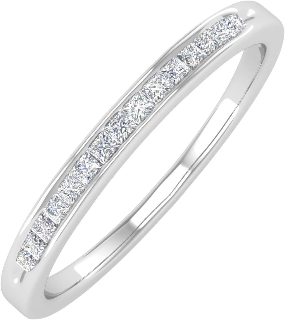 Channel Set Princess Cut Diamond Wedding Band Ring in 10K Gold (0.15 cttw) (I1-I2 Clarity)