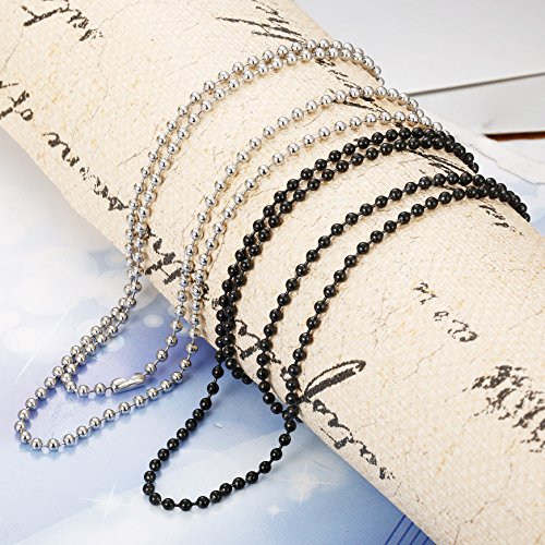 Orazio 2Pcs Stainless Steel Military Dog Tag Ball Chain Necklace For Men Women 2.4Mm Bead Chain Set With Connector Silver Tone Black 28" #TOP3