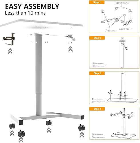 Vista 45 de Escritorio móvil de pie de 28 pulgadas de altura ajustable, escritorio de pie portátil con ruedas bloqueables, mesa rodante para el hogar, oficina